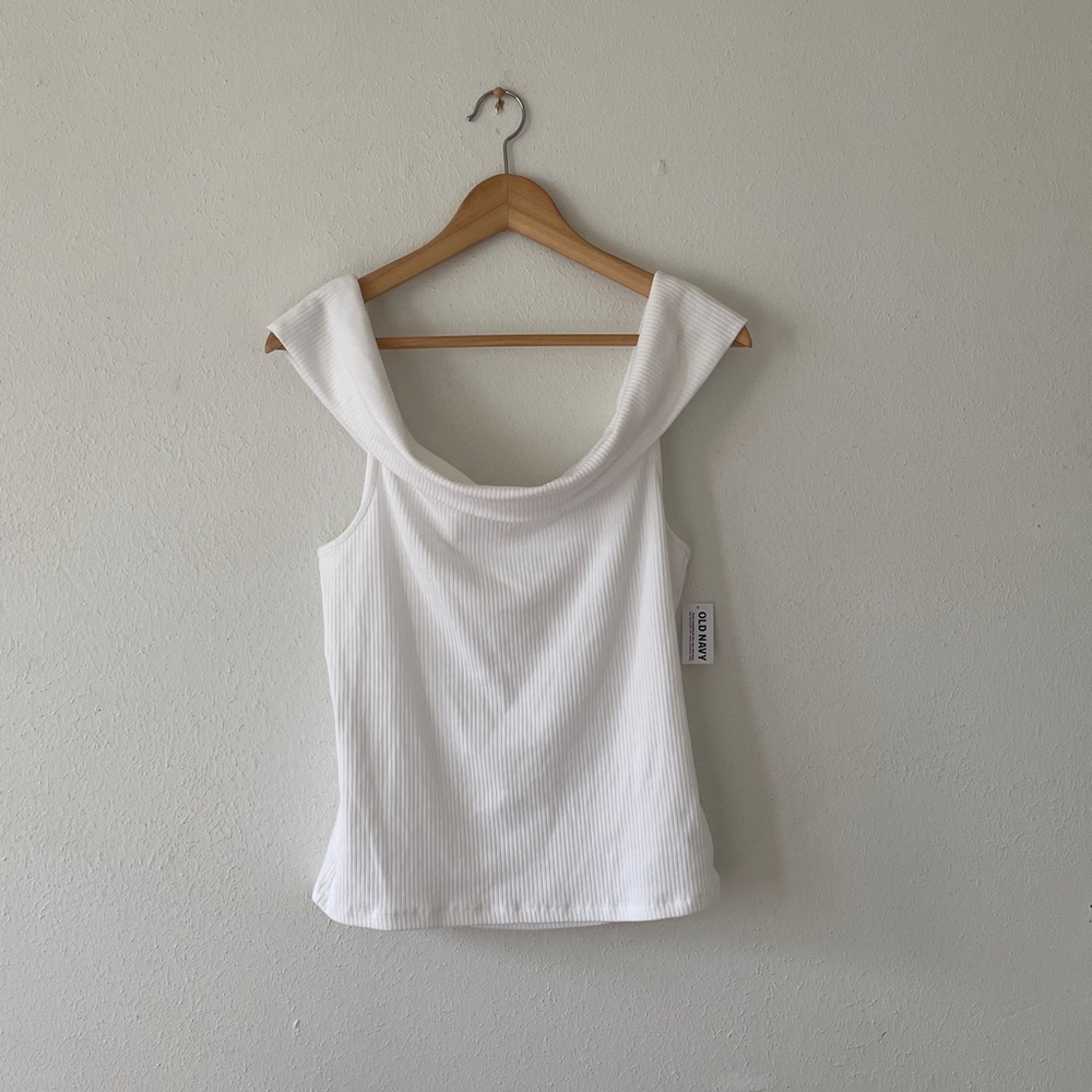 Old Navy White Ribbed Cowl Neck Tank Top